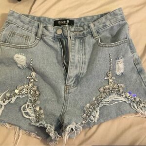 Women's Denim Shorts with Silver Embellishments